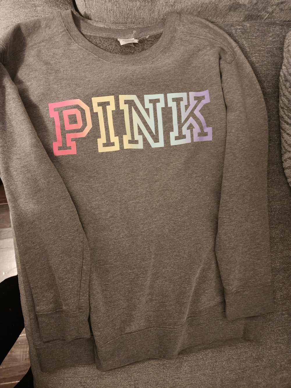 PINK Victoria's Secret Gray Crewneck with Pastel Ombre Logo